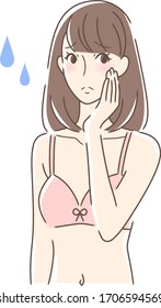 Illustration of a woman touching her cheek with anxiety