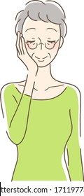 Illustration of a woman touching her cheek with her palm