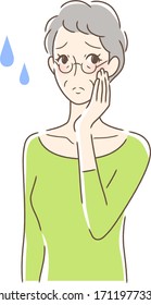Illustration of a woman touching her cheek with anxiety