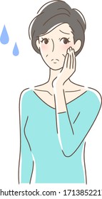 Illustration of a woman touching her cheek with anxiety