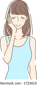 Illustration of a woman touching her cheek with her palm