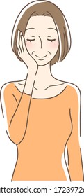 Illustration of a woman touching her cheek with her palm