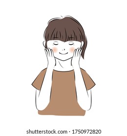 Illustration of woman touching her cheeks. Skincare and facial massage image