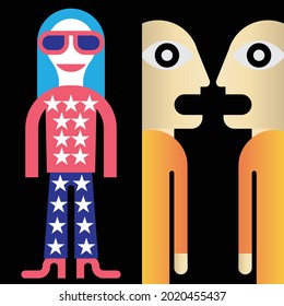 illustration of a woman and tow man with sunglasses