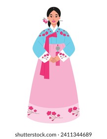 ilustración de mujer en hanbok tradicional de traje coreano