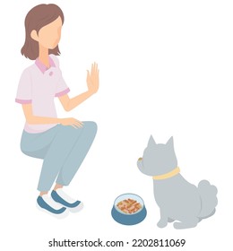It is an illustration of a woman training a dog to discipline.
