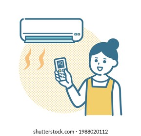 Illustration of a woman turning on the heating