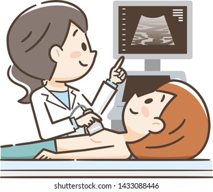 Illustration of a woman undergoing a chest ultrasound