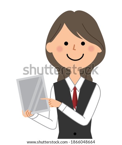 It is an illustration of a woman in uniform holding a tablet.