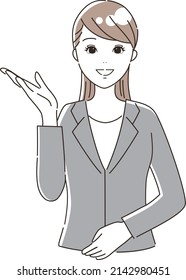 Illustration of a woman (upper body) wearing a suit to guide