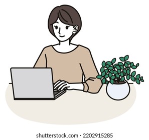 Illustration of woman using computer