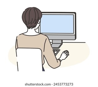 Illustration of a woman using a computer