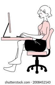 Illustration of a woman using a computer with her legs crossed