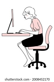 Illustration of a woman using a computer to lean forward with a stoop