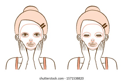 Illustration of woman using face sheet mask