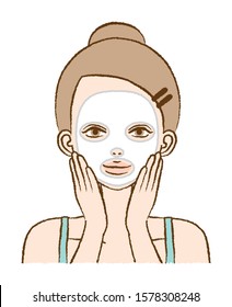 Illustration of woman using face sheet mask