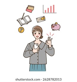Illustration of a woman using a household accounting application