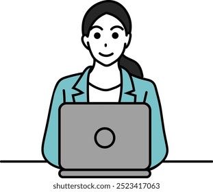 Illustration of a woman using a laptop