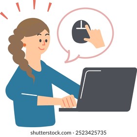 Illustration of a woman using a laptop and clicking the mouse