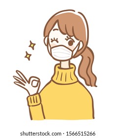 Illustration of a woman using a mask to prevent a cold