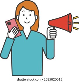 Illustration of a woman using a megaphone to send information
