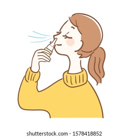 Illustration of a woman using nasal drops