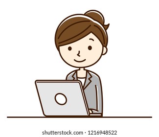 Illustration of a woman using a personal computer.