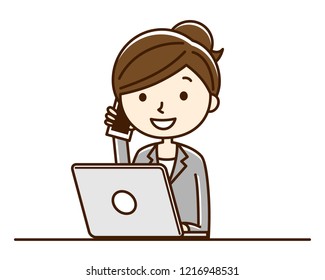 Illustration of a woman using a personal computer.