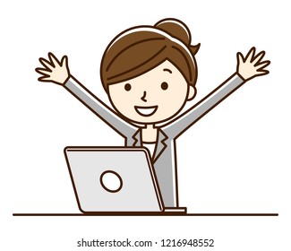 Illustration Of A Woman Using A Personal Computer.