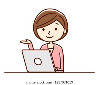 Illustration of a woman using a personal computer.