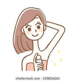 Illustration of a woman using a spray antiperspirant
