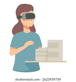 Illustration of a woman using a vr headset interacting with a virtual interface