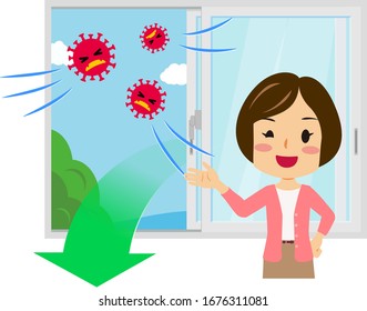 Illustration of a woman ventilating the room