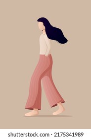 Illustration of a woman walking with hands in her pocket