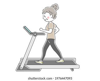 Illustration of a woman walking on a walking machine.