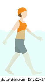 Illustration of a woman walking underwater