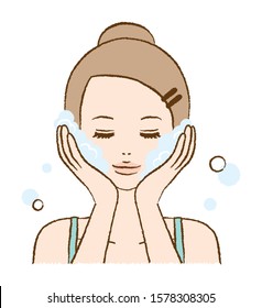 Illustration of a Woman Washing Face