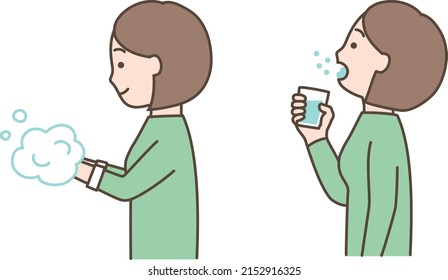 Illustration of a woman washing hands and gargling