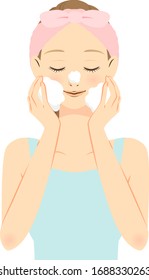 Illustration of a woman washing her face
