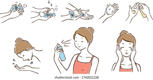 Illustration of a woman washing her face