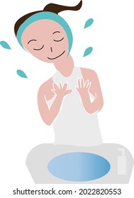 Illustration of a woman washing her face in the morning