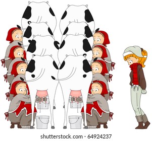 Illustration of a Woman Watching Eight Maids A Milking (8 of 12)