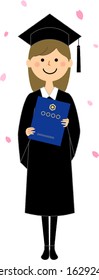 Illustration of a woman wearing an academic dress.