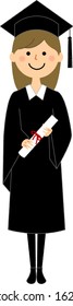 Illustration of a woman wearing an academic dress.