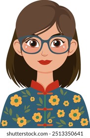Illustration of a woman wearing glasses and floral attire