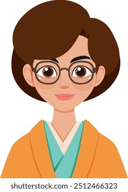 Illustration of a woman wearing glasses and kimono