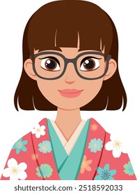 Illustration of a woman wearing glasses and kimono