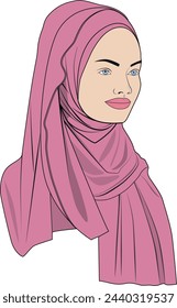 
illustration of woman wearing hijab in pink color, clothing style for ramadan mubarak, hijab fashion model