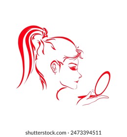 Illustration of a woman wearing makeup using cosmetics on a white background