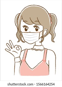 Illustration of a Woman Wearing a Mask